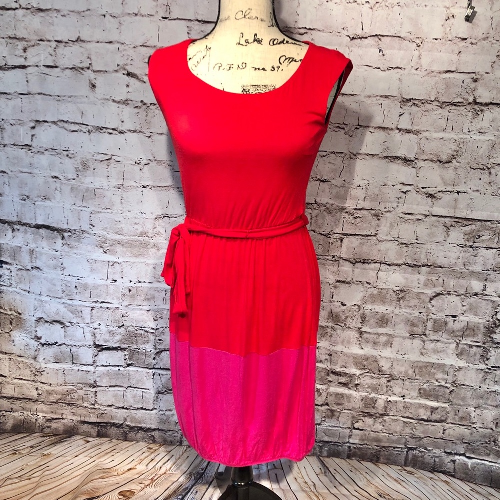 Summer Color Block Dress with Wrap Tie, Size Small